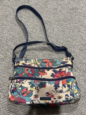 Sakroots Floral Canvas Crossbody in Navy, Teal, Coral, Cream